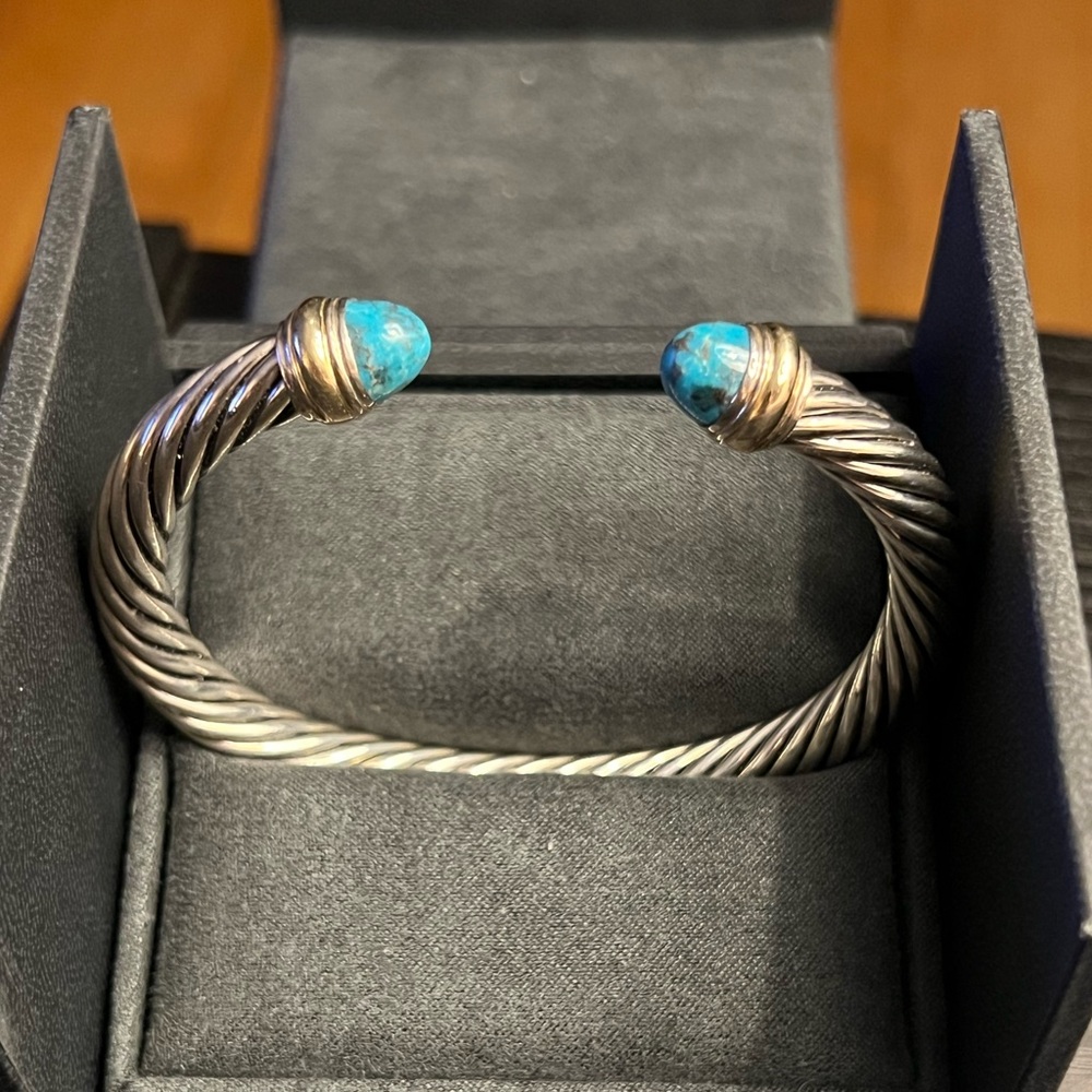 David Yurman Silver Cable Bracelet with Turquoise Ends